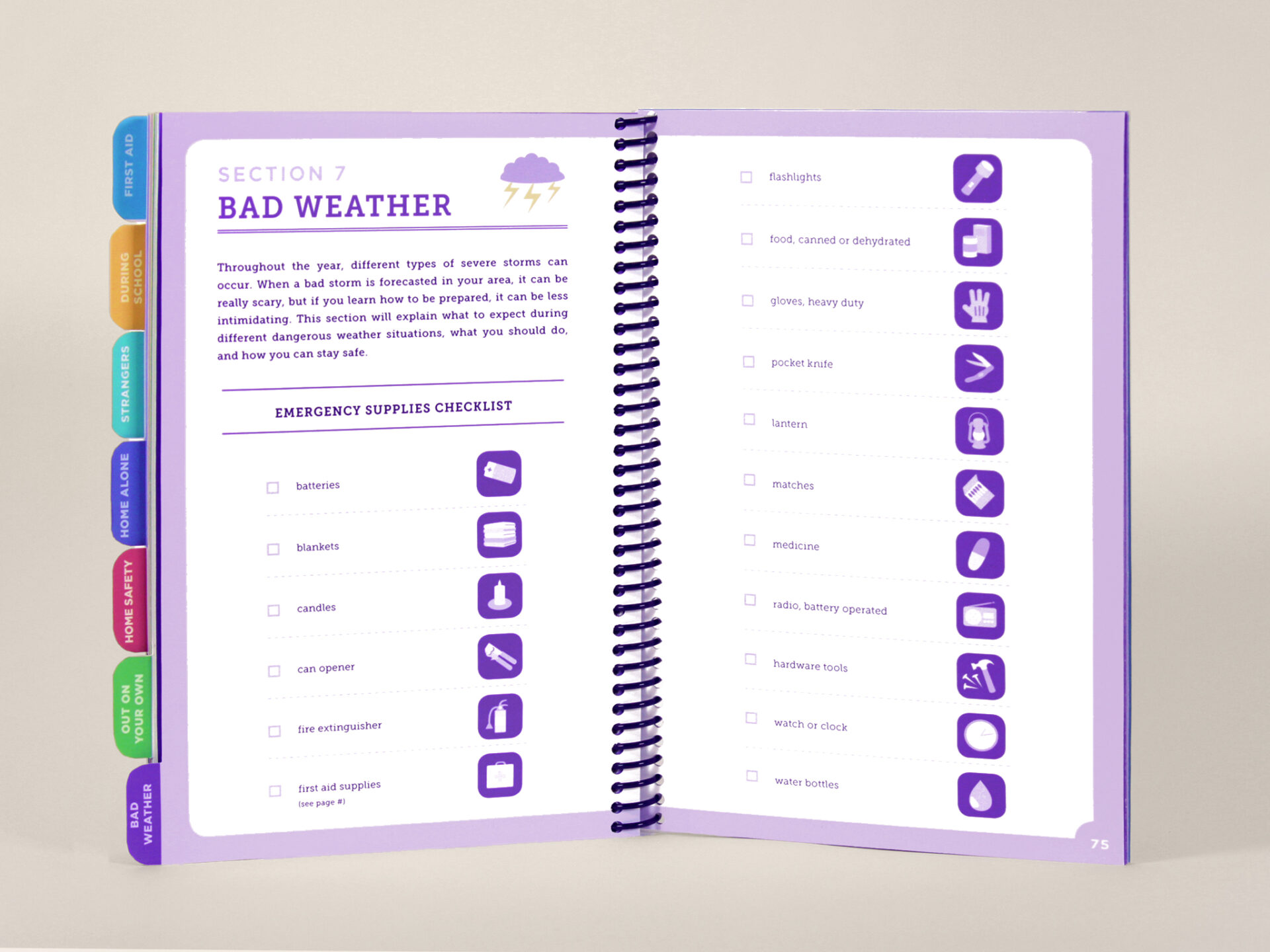 What Would You Do Children's Guidebook - Section 7: Bad Weather spread 1 checklist